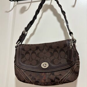 Coach Dark Brown Signature Shoulder Bag